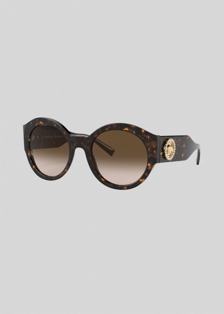 Ochelari de Soare Versace Havana Round Medusa Crystal Dama | XABSNIE-63